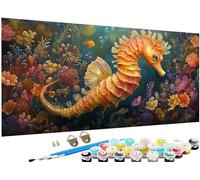 animale Dipingere con i Numeri Adulti, cavalluccio marino Paint by Numbers Kit Principianti Con 3 Penne, Hobby Creativi Adulti Idee Regalo Donna Decorazioni Casa, 50x100 cm (Senza Cornice) J3-964