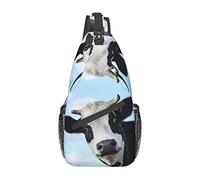 Animale Divertente Testa di Mucca Nero Bianco Carino Carlino Nero Borsa a Tracolla Borsa a Tracolla sul Petto da Uomo, Leggera, per Escursioni e Viaggi