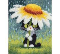 Animale Diy Kit Per Fare Tappeti A Mano Gatto Dei Cartoni Animati E Fiori Kit Per Tappeti Con Gancio Per Principianti,Kits Per Arazzo Fai Da Te,Ricamo All'Uncinetto,Decorazioni Per L 100x140cm