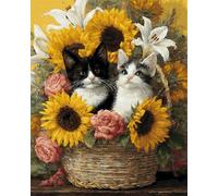 Animale Diy Kit Punto Croce Con Perline Girasole E Gatto Kits Punto Croce Con Perline Fai-Da-Te Kit Ricamato Set Facile Per Adulti Principianti Arte Del Ricamo 40x50cm