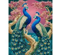 Animale Diy Kit Ricamo Francese Con Perline Alberi In Fiore E Pavoni Kit Per Ricamo A Punto Croce,Pittura Fai Da Te Con Perline,Arazzo 3D,Seed Bead Embroidery Kits 60x80cm