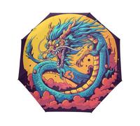 Animale Drago Cartoon Artistico Ombrello Pieghevole Automatico Ombrelli Antivento Protezione UV da Viaggio per Bambini Ragazzi Ragazze