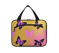 Animale Farfalla Oro Magenta Gradiente Appeso Viaggio Articoli da toeletta Borsa con gancio, Designer Essential Makeup Bag per i viaggiatori Palestra estuches para maquillaje L