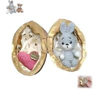 Animale fatto a mano all'uncinetto in guscio di noce, ornamenti intrecciati a mano in guscio di noce, mini coniglietto e orso all'uncinetto con cuore lavorato a maglia, supporto emotivo intrecciato a