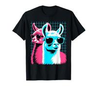 Animale grafico da sole retrò synthwave lama Maglietta