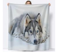 Animale Husky Neve Coperta Plaid Pile Flanella con Stampa, 220 x 240 cm Singolo Matrimoniale 3D Calda Coperta Fluffy Copridivano Microfibra Morbida Invernale Coperte Trapunta Divano, Grigio