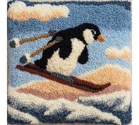 animale Kit Chiusura a Gancio,Un pinguino che scia,federa stampata,fili per uncinetto per realizzare cuscini per la decorazione della casa e del divano,43x43cm
