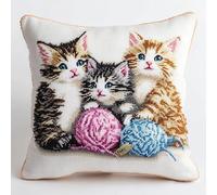 animale Kit per cuscino a punto croce,Un gruppo di gatti che giocano con una palla di lana,Cuscino per Punto Croce con,tela prestampata,filo e ago,Cuscino da Tiro DIY Ricamato Regali Kit,45x45cm