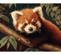 Animale Kit Tappeto Fai Da Te Panda Rosso Dei Cartoni Animati Kit Per La Realizzazione Di Tappeti Con Gancio Fai Da Te Per Principianti，Arazzo All'Uncinetto Non Finito，Ricamo，Tappeto 90x120cm