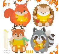 Animale Lanterne Set Fai da Te 4 Pezzi, Set Completo Lanterna con Asta e Luce LED, Ideale per Processioni Halloween Natale San Martino Festive o Come Decorazione Autunnale, per 3, 4, 5, 6, 7, 8 anni