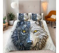 Animale Lupo Meccanico Copripiumino Matrimoniale 240x220 (2 Federa 50x80) Fusione Macchinari E Biologia Set Copripiumino 3D Microfibra Ultra Angoli Fissi e Cerniera Morbido Leggero e Facile Lavare