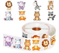 Animale Rotolo Adesivi, 500 Pezzi Adesivi Ricompensa Animali, Autoadesivi Adesivi Animali, Animali Adesivi per Bambini, 8 design, Animali Cartoni Animati Adesive, per Scuola, Feste, Compleanno (A)
