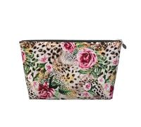 Animale tigre stampa leopardo fiore rosa stampato, Borsa da toilette Borsa per trucco Borsa per cosmetici Borsa da toilette da viaggio portatile