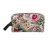 Animale tigre stampa leopardo fiore rosa stampato, Borsa per il trucco Borsa per cosmetici Borsa da viaggio portatile da viaggio Borsa per trucco Organizer