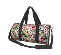 Animale tigre stampa leopardo fiore rosa stampato, Borsone da viaggio di grande capacità Borsa rotonda Borsa da viaggio sportiva Borsa da viaggio Borsa da fitness