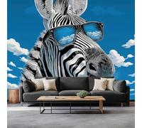 Animale Zebra Con Occhiali Da Sole Carta da Parati In Tessuti non Tessuti 400 x 280 cm Murali, Blu Fotomurale Murale Soggiorno Camera da Letto Cameretta Dei Bambini Decorazione