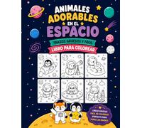 Animales adorables en el espacio: Trazos gruesos y fáciles, libro para colorear
