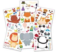 Animali Adesivi,Adesivi Dello Zoo 24 Fogli Crea i Tuoi Adesivi per Animali per la Festa di Compleanno per Bambini