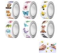Animali Adesivi per Bambini ，Stickers bambini 6 rotoli animali adesivi 500 adesivi per rotolo, 3000 adesivi, diametro 25mm, 60 design diversi, colori vivaci, resistenti e riutilizzabili