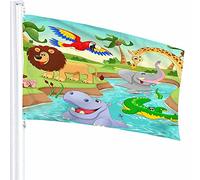 Animali africani Bandiera Decor 3x5 Ft Elefante Giraffa Ippopotamo Coccodrillo Pappagallo Scimmia Leone Poliestere Motivo stampato Decorazioni per esterni per case e giardini
