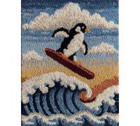 animali carini Latch Hook Rug Kit for Adults,Un pinguino che scia,DIY Latch Hook Rug Kit with Preprinted Pattern Canvas,Needlework Crafts Rug for Home Decor Gifts,60x90cm