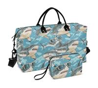 Animali con gli occhiali squali che inseguono borsone da viaggio Weekender Pernottamento Borsa da allenamento sportiva con cinturino regolabile per escursionismo pieghevole Bolsa para viajar en Avion