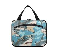 Animali con occhiali squali Chasing appeso borse da viaggio per le donne articoli da toeletta con gancio, designer compatto kit da barba borse per gli uomini per accessori da viaggio per le donne