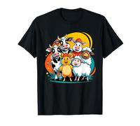 Animali da Fattoria Cartoon con Mucche Maiale Pecore Maglietta