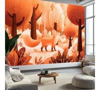 Animali Dei Cartoni Animati Foresta Volpe Carta Da Parati 3D Fotomurale 400 x 280 cm Colore Arancione Murali, Per Soggiorno Divano Tv Hotel A Tema Corridoio Di Lusso Sfondo Dipinto Murale