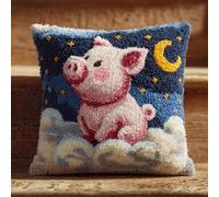 animali dei cartoni animati Kit per Cuscini con Chiusura a Gancio,Maialino rosa sotto il cielo stellato,federa kit di ganci per un progetto iniziale,Cuscino di Ricamo Fatto a Mano,43x43cm