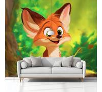 Animali Dei Cartoni Animati Volpe Stelle Carta da Parati In Tessuti non Tessuti 200 x 140 cm Murali, Verde Fotomurale Murale, Soggiorno Camera da Letto Cameretta Dei Bambini Decorazione