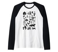 Animali del Bosco Natura Arte Folk Camping Maglia con Maniche Raglan