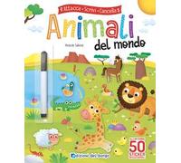 Animali del mondo. Attacca scrivi cancella. Ediz. a colori. Con pennarello cancellabile. Con Adesivi