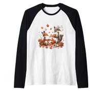 Animali della Foresta Carino Scena Autunnale Maglia con Maniche Raglan