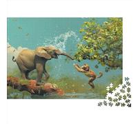 Animali della giungla Jigsaw Puzzle Impossibili 1000 Pezzi Elefante Monkey Decorazione Per La Casa. Giochi Rilassamento E Intelligence Per Adulti E Ragazzi Da 14 Anni 1000pcs (75x50cm)
