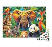 Animali della giungla, puzzle da 1000 pezzi in cartone riciclato al 100% con elefante e panda, per adulti, splendidamente illustrato, rompicapo, 38x26 cm/1000 pezzi