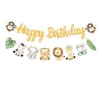 Animali Della Giungla Striscione Compleanno, Compleanno Decorazioni Banner per Zoo Tema, per Bambini e Adulti Decorazioni Feste di Compleannos a Tema Giunglas