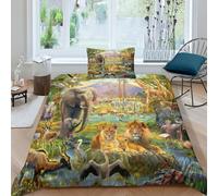 Animali della savana africana Microfibra Copripiumino Lenzuola Letto Motivo Per Bambini Adulto Set Biancheria,Matrimoniale Con 2 Pezzi Copripiumino,Anti-acaro Facile Da Curare singolo（135x200cm）