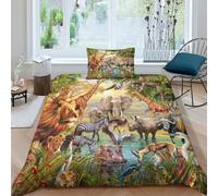 Animali della savana africana Set Copripiumino 3D Con Federa Coordinata in Microfibre Ipoallergenico 2 Pezzi Per Adulti E Ragazzi Morbido,Facile Da Pulire Con Chiusura A Cerniera Single（135x200cm）