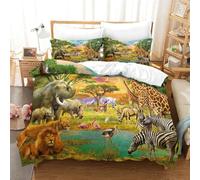 Animali della savana africana Set Di Biancheria Da Letto Con Stampa Di 3D, Copripiumino Con Cerniera 3 Pezzi,Incluso Copripiumino E Federe,Biancheria Da Letto Per Ragazzi E Ragazze singolo（140x200cm）