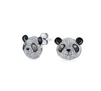 Animali Dello Zoo Carini E Capricciosi Nero Bianco Cubic Zirconia Pave CZ Panda Bear Orecchini Con Perno Per Le Donne Adolescenti .925 Argento