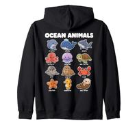 Animali dell'Oceano Delfino Squalo Balena Simpatico Felpa con Cappuccio