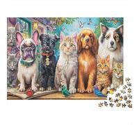 Animali Domestici e Uccelli Carta spessa e resistente Gruppo di cani e gatto nel campo di fiori Puzzle attività interattiva rilassante 38x26cm/1000 pezzi