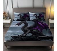 Animali Fantastici Drago Oscuro Lenzuola Una Piazza e Mezza con Angoli Verde Chiaro, 180 x 200 cm Lenzuola in Microfibra con Angolo Fino a 30 cm, Set completo da letto con 2 federe