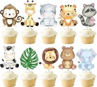 Animali Giungla Cake Topper, 24pcs Decorazioni per Torte Animali, Decorazioni per Torte Zoo, Animali Decorazioni Torta, Giungla Decorazione Cupcake, Animali Giungla Cake Topper