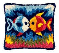 animali marini Latch Hook Cushion Kit Adulti,Due pesci che si baciano,Pillow Feder Tappeto Copertura Bambini Principiante DIY Ricamo Kit di ricamo Set Sofa Home Decor,43x43cm