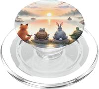 Animali meditando sul lago. volpe tartaruga coniglio alba PopSockets PopGrip per MagSafe