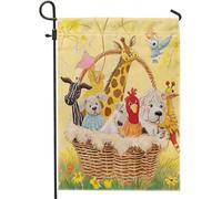 animali pasquali bandiera da giardino cestino carino cane giraffa pulcino mucca uccello prato selvatico fiore primavera lino giallo per benvenuto Pasqua patio cortile bandiera decorazione per portico