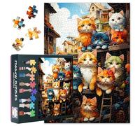 Animali puzzle per adulti 1000 pezzi, gruppo gatto seduto su mensola in legno puzzle, sfida impossibile, puzzle difficili per adulti, 50 x 70 cm