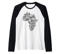 Animali Safari africani Mappa Fauna Selvatica Continente Maglia con Maniche Raglan